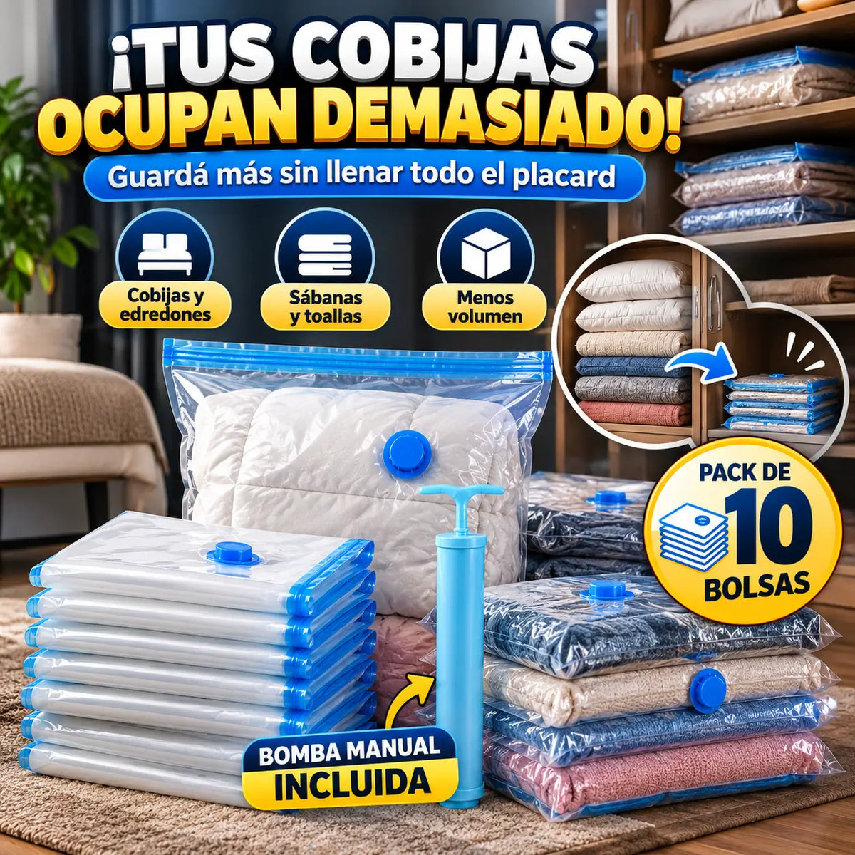 ¡PROMO 2X1! SpacePack Pro®: Bolsas al Vacío Organizadoras con Bomba Manual