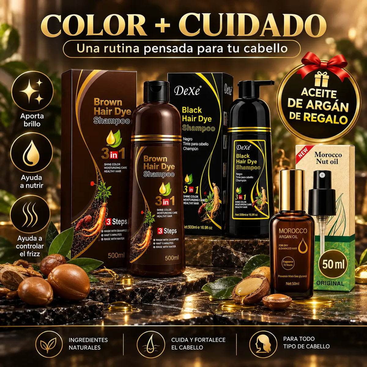 ColorVive®: Shampoo Cubre Canas Premium 3 en 1 + Aceite de Argán de Regalo 🎁