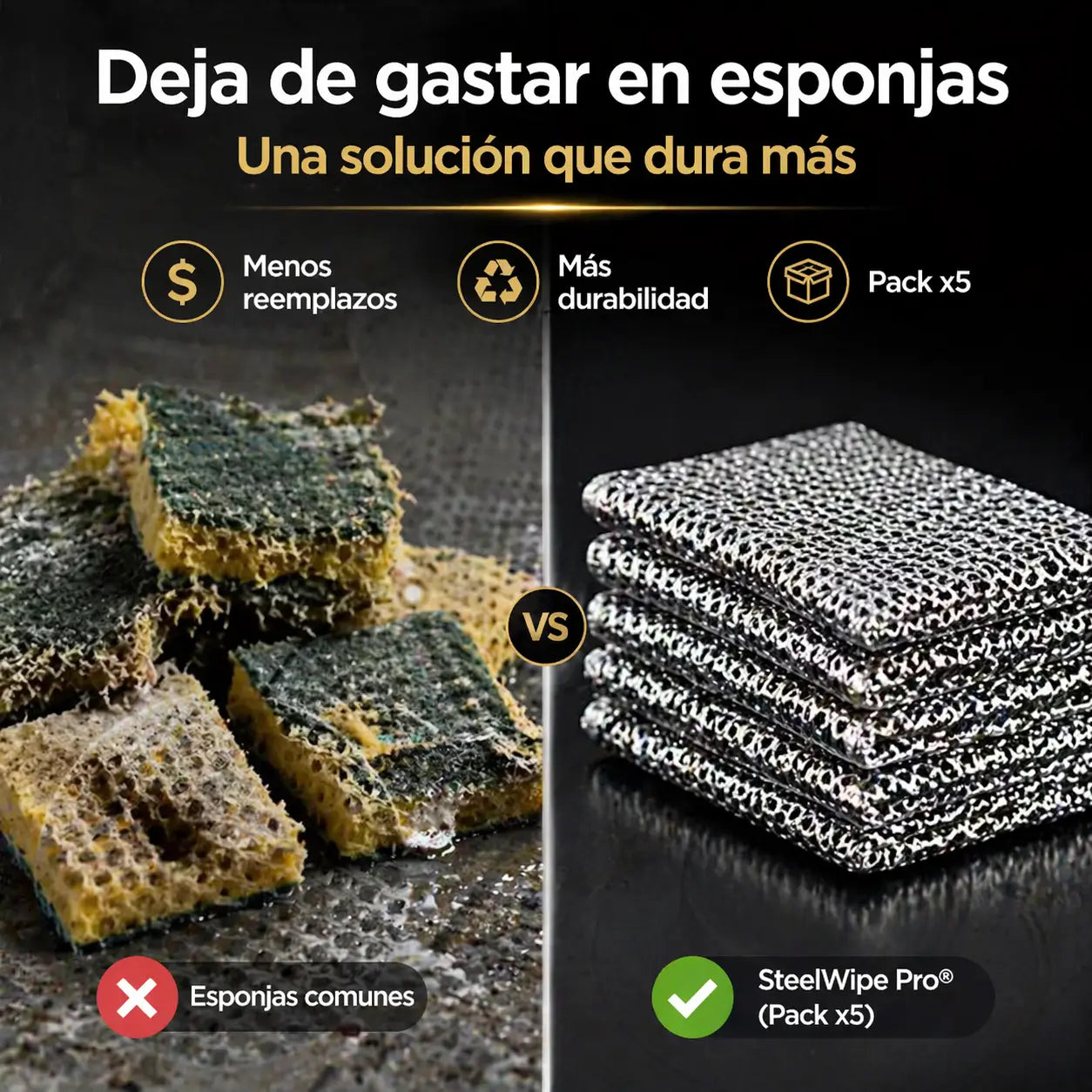 ¡PACK X5! SteelWipe Pro®️: Elimina grasa difícil sin rayar