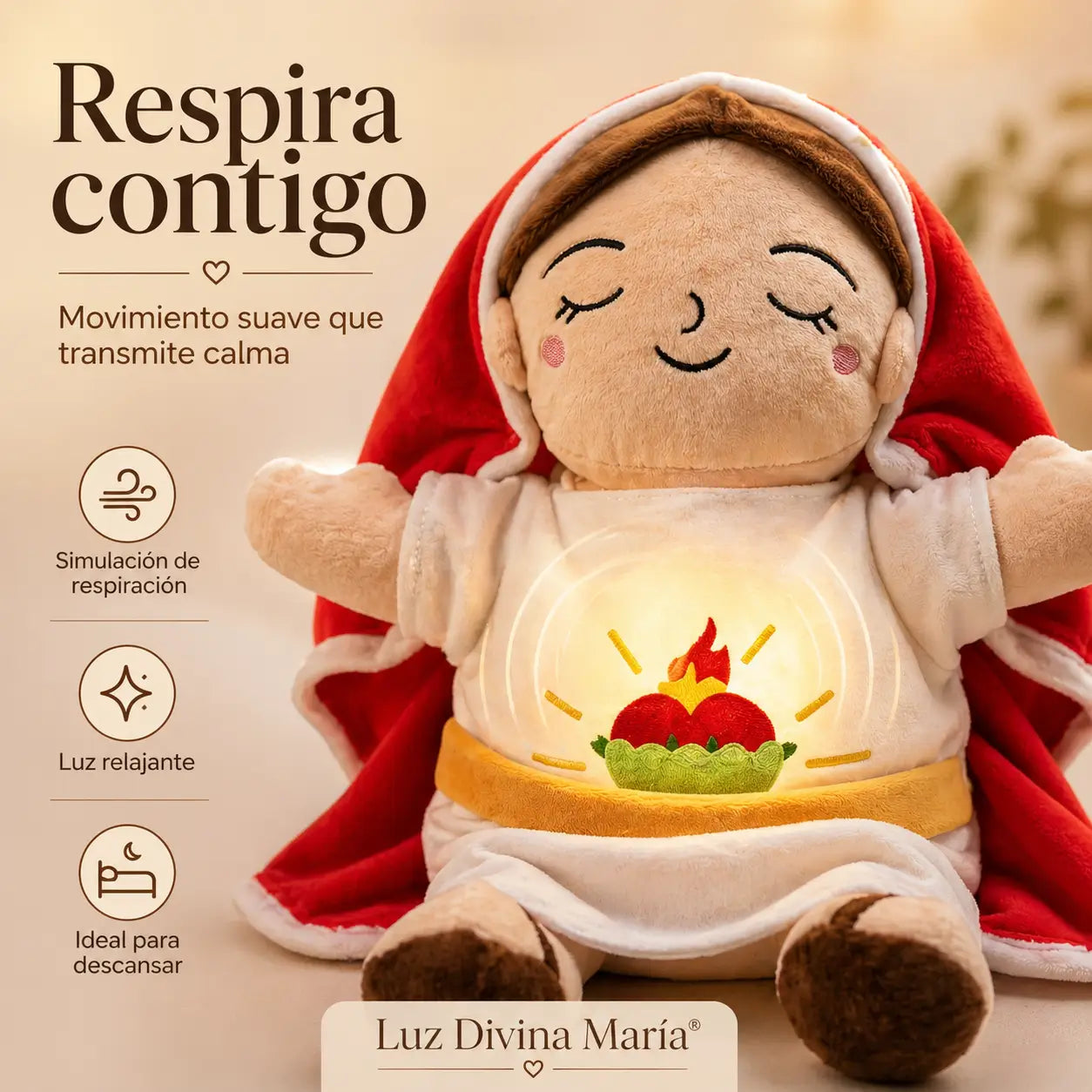 Luz Divina María®️: Peluche con Respiración y Luz Calmante