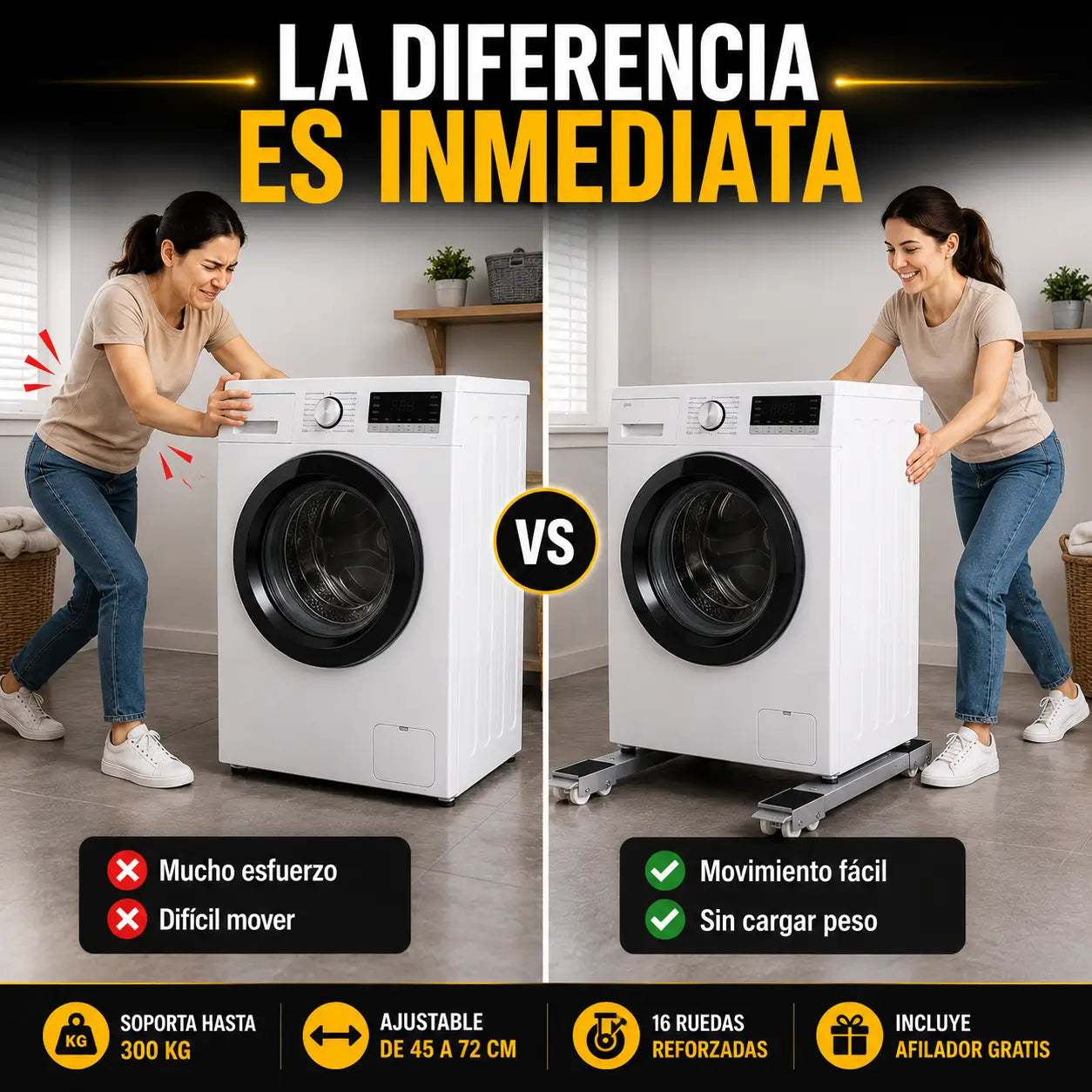 HomeMove Pro®️: Base Móvil Ajustable para Electrodomésticos + Afilador GRATIS 🎁