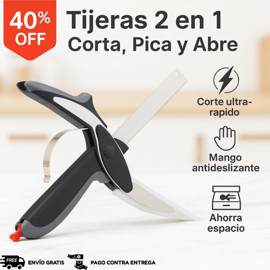 Tijera EasySlice®️: ¡Corta, pica y abre con facilidad, todo en un solo movimiento!