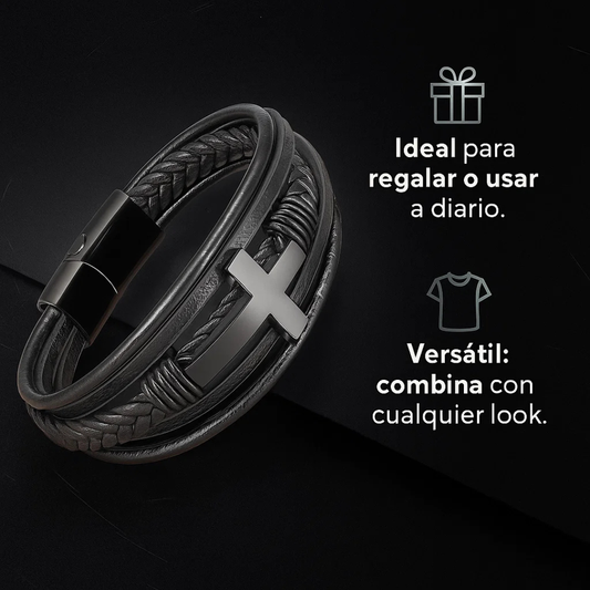 ¡PROMO 2X1! Pulsera de Cuero Cruz Negra®️: Eleva tu estilo ⚡️