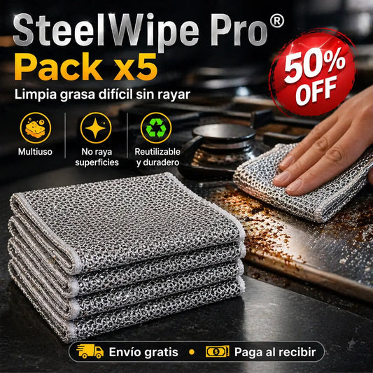 ¡PACK X5! SteelWipe Pro®️: Elimina grasa difícil sin rayar
