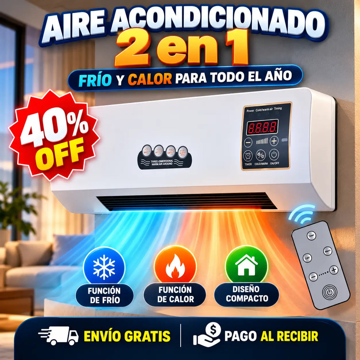 CoolHeat Pro®: Aire Acondicionado 2 en 1 Frío y Calor con Control Remoto