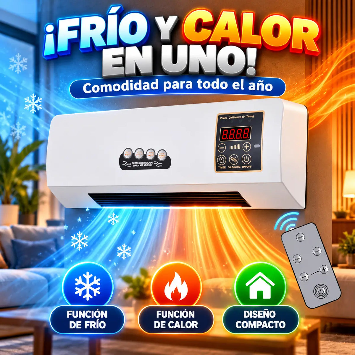 CoolHeat Pro®: Aire Acondicionado 2 en 1 Frío y Calor con Control Remoto