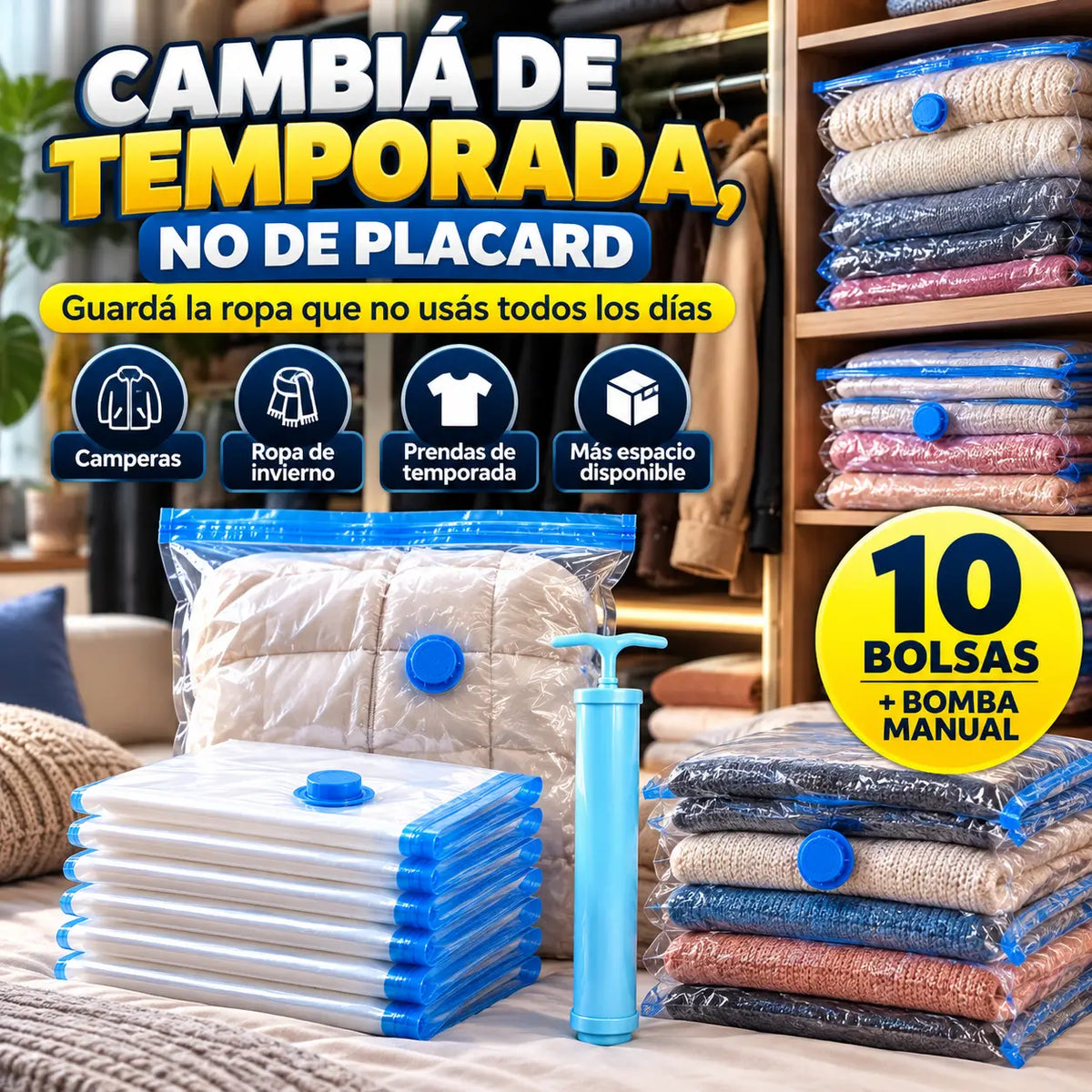 ¡PROMO 2X1! SpacePack Pro®: Bolsas al Vacío Organizadoras con Bomba Manual
