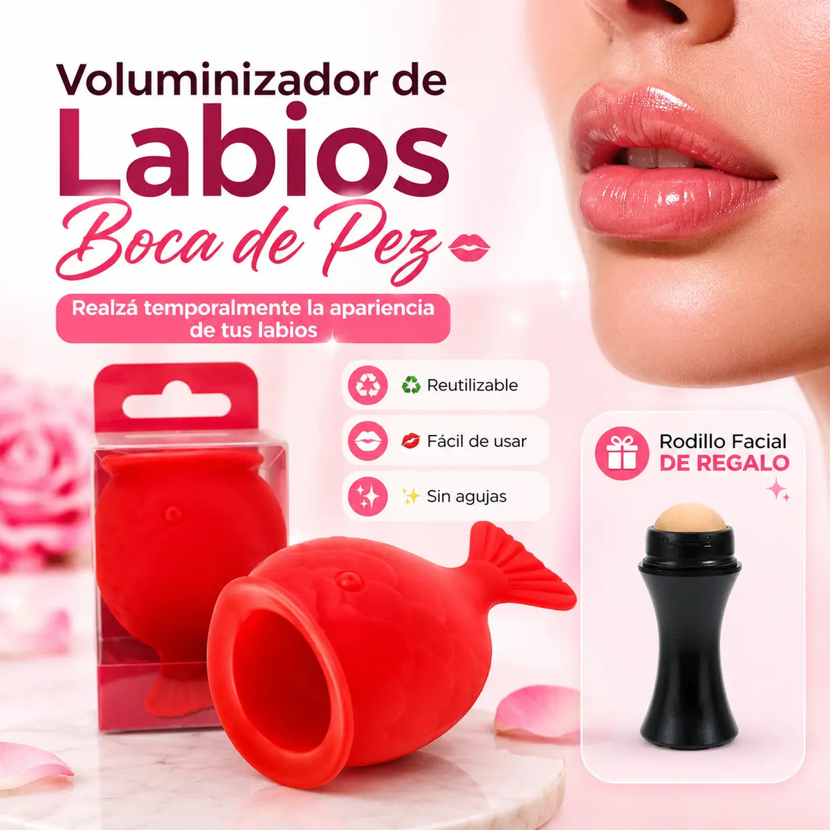 LipFish®️: Voluminizador de Labios Boca de Pez + Rodillo Facial de Piedra Volcánica de REGALO 🎁