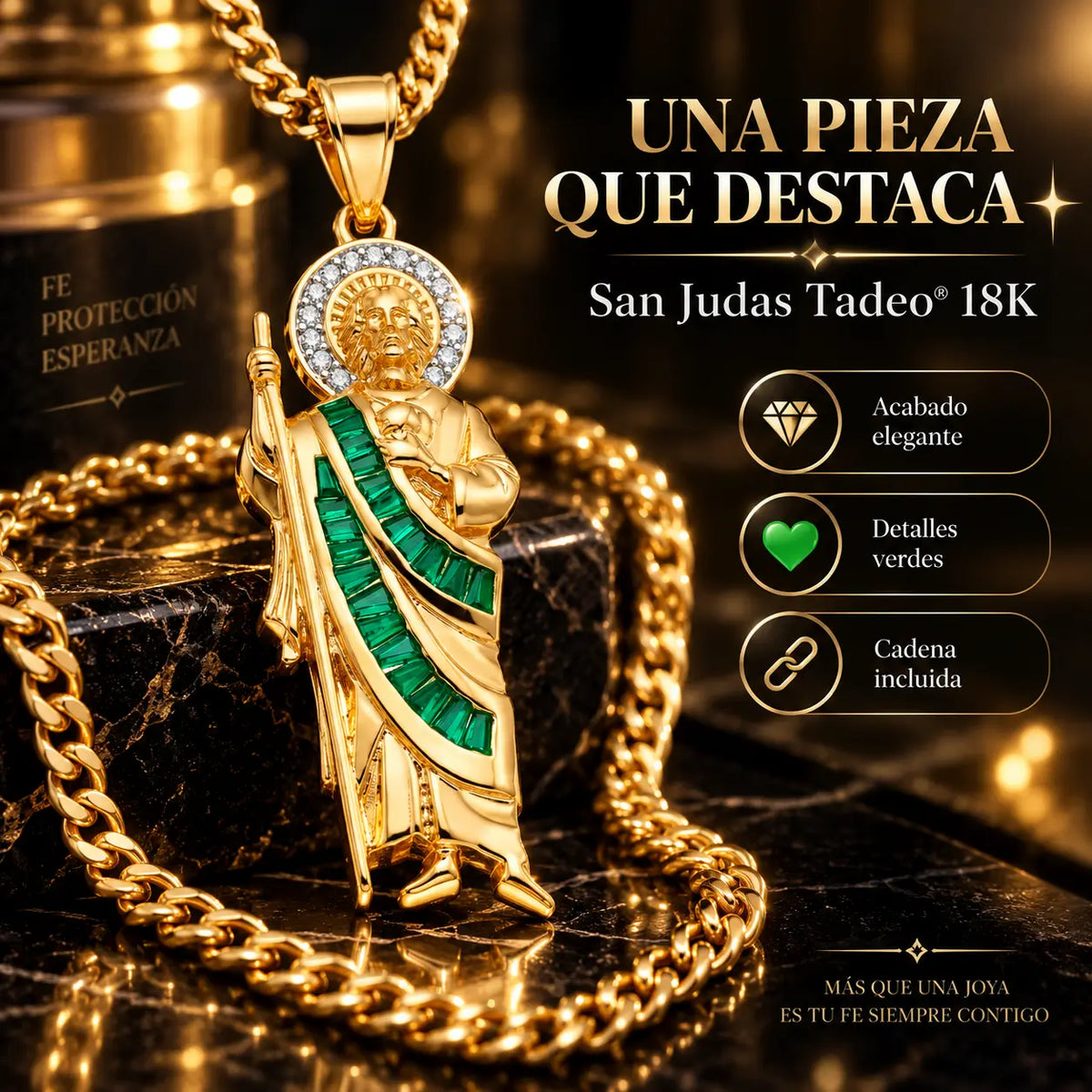 San Judas Tadeo® 18K: Dije + Cadena de Oro Laminado