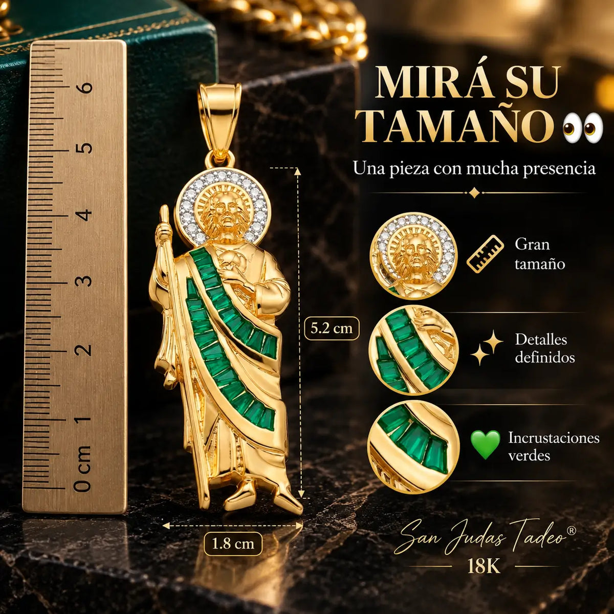 San Judas Tadeo® 18K: Dije + Cadena de Oro Laminado