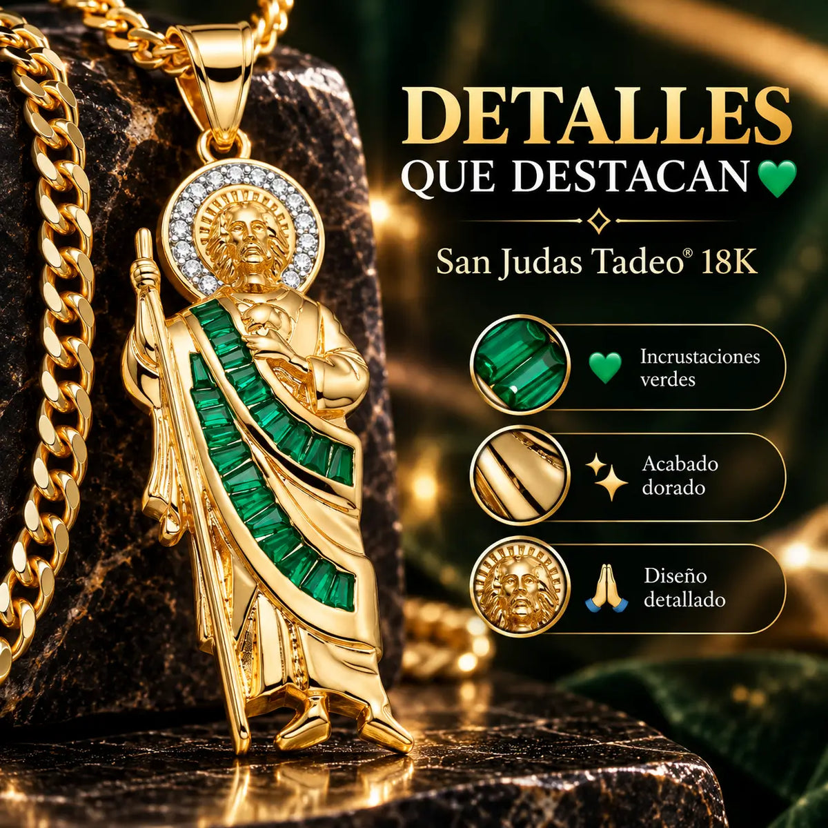San Judas Tadeo® 18K: Dije + Cadena de Oro Laminado