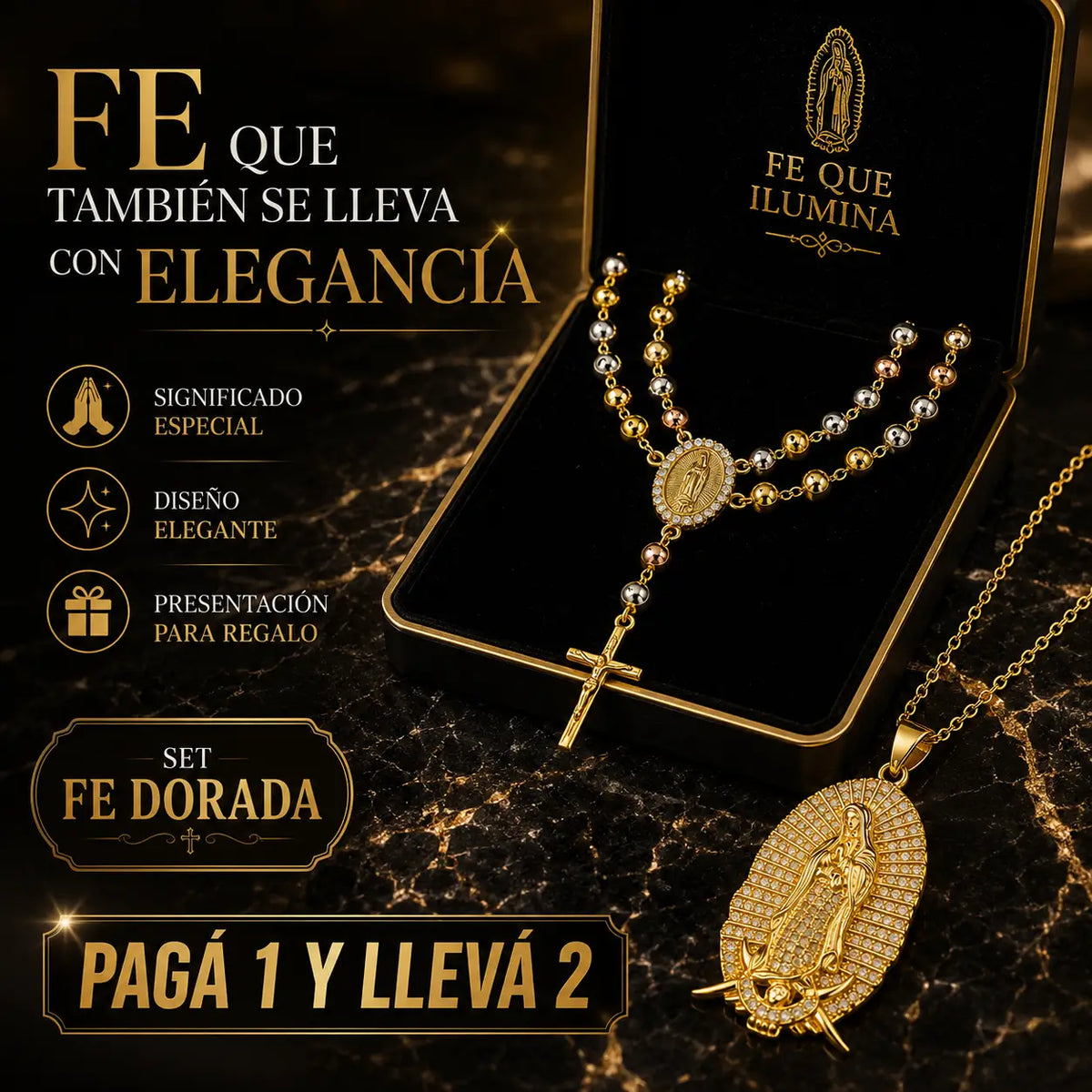 ✨ Set Fe Dorada®: Collar + Rosario de la Virgen de Guadalupe | Pagá 1 y Llevá 2