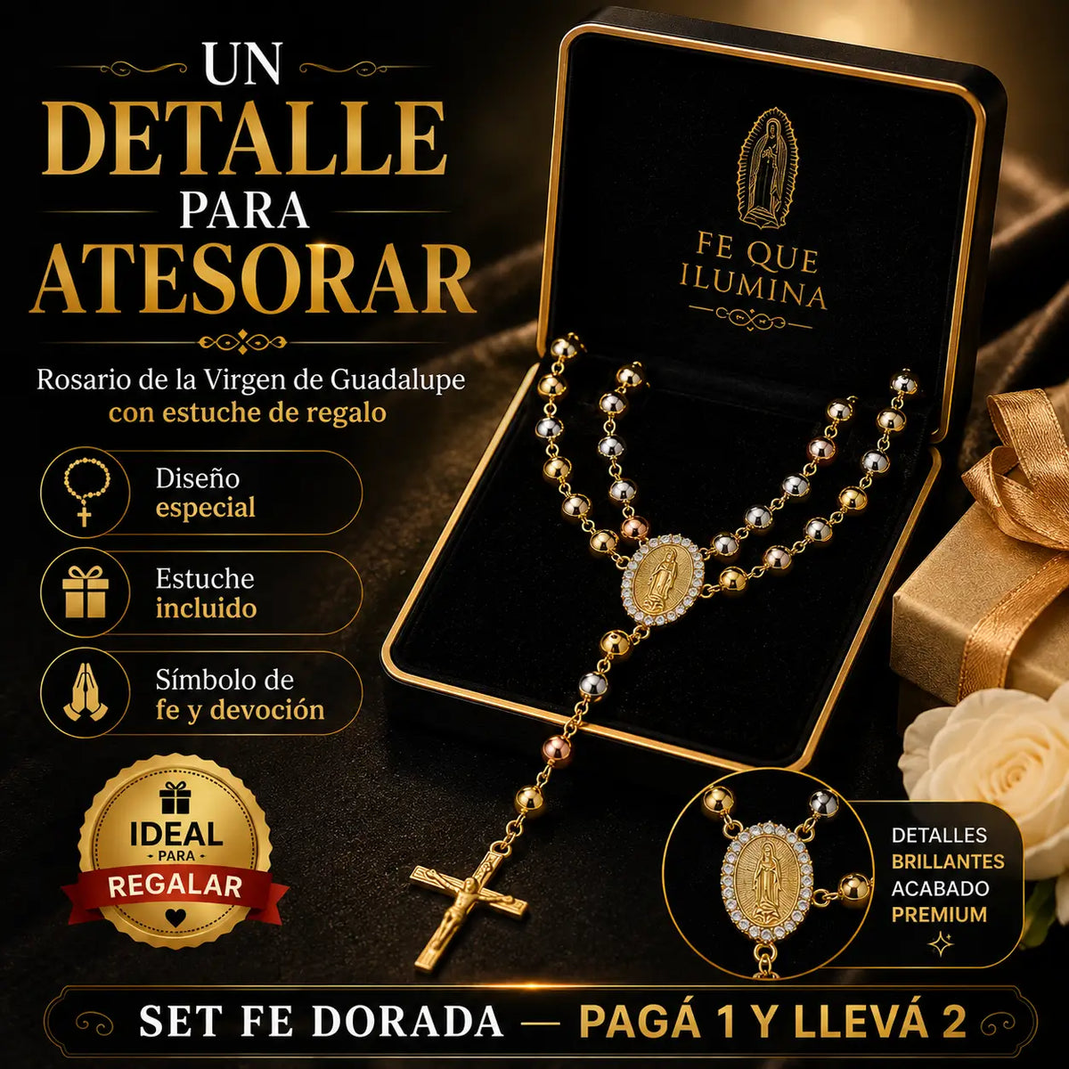 ✨ Set Fe Dorada®: Collar + Rosario de la Virgen de Guadalupe | Pagá 1 y Llevá 2