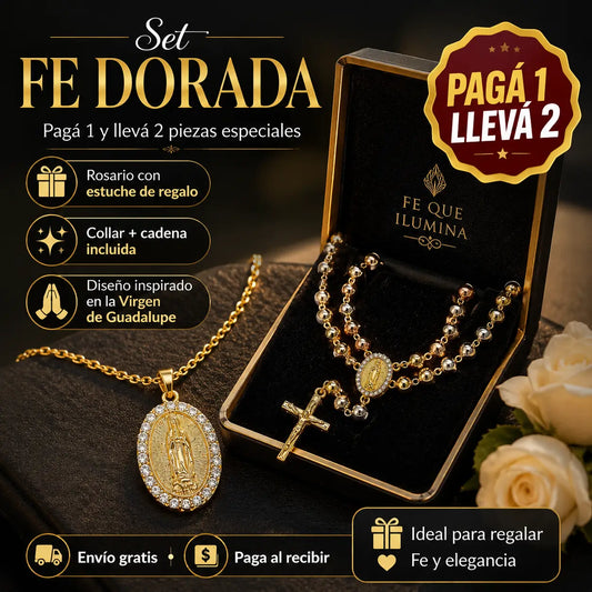 ✨ Set Fe Dorada®: Collar + Rosario de la Virgen de Guadalupe | Pagá 1 y Llevá 2