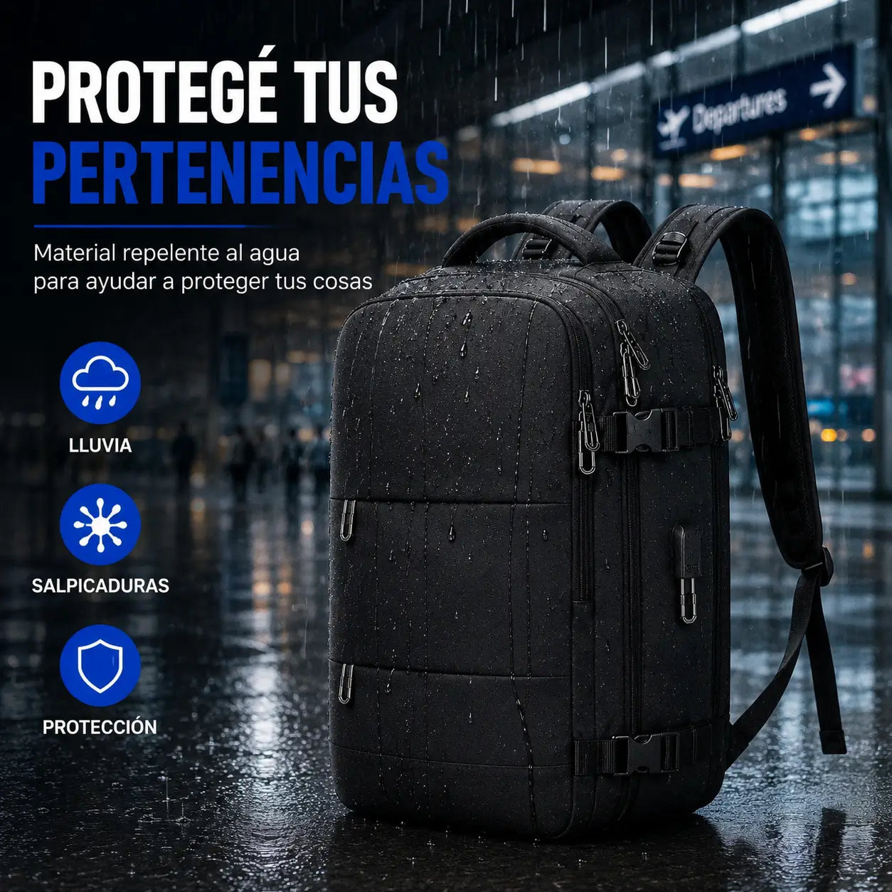 TravelPro®️: Mochila de Viaje Multifuncional con Puerto USB + Toalla Compacta con Estuche y Mosquetón de REGALO 🎁