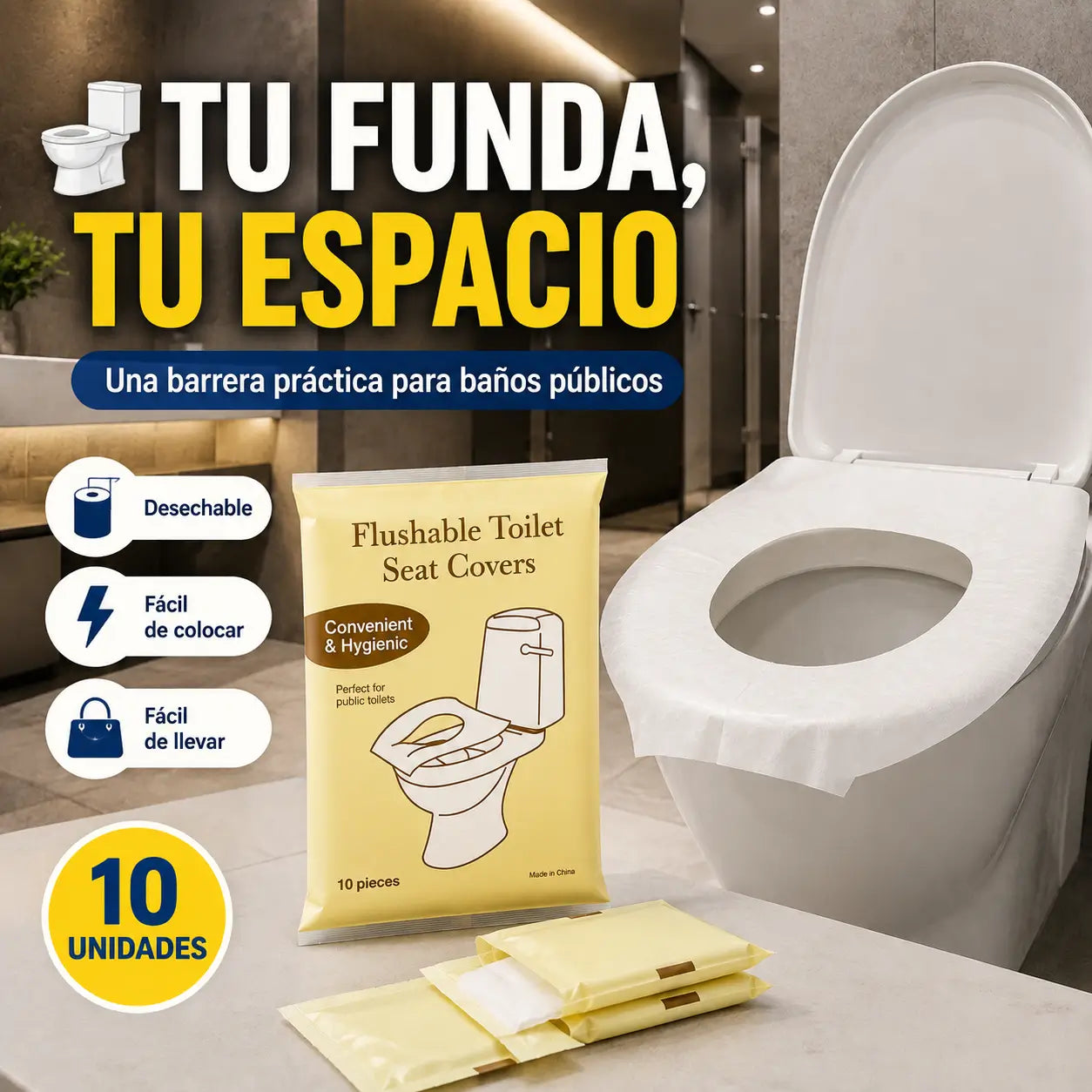 ¡PROMO 2X1! CoverSeat Pro®️: Fundas Desechables para Inodoro, Solubles en Agua