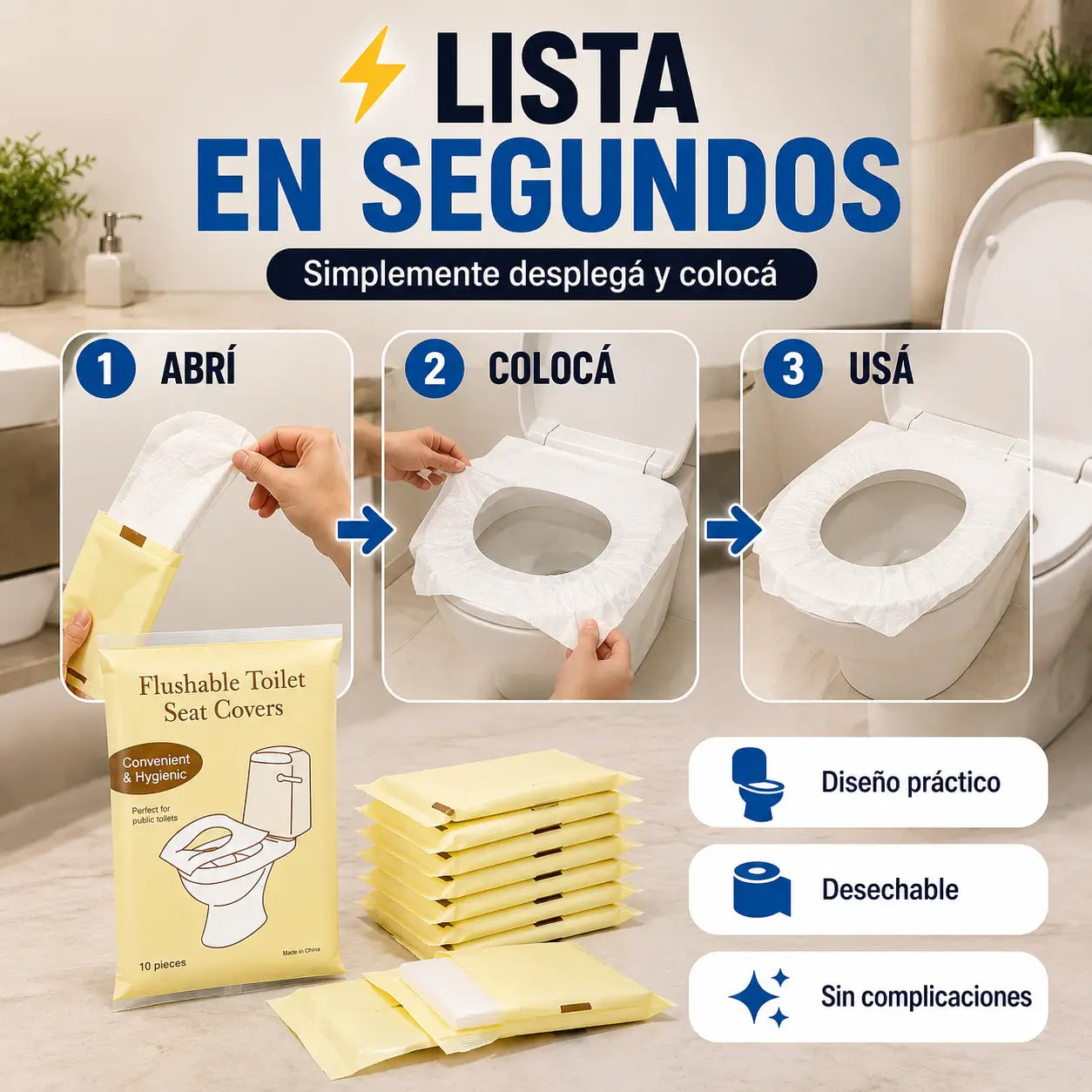 ¡PROMO 2X1! CoverSeat Pro®️: Fundas Desechables para Inodoro, Solubles en Agua