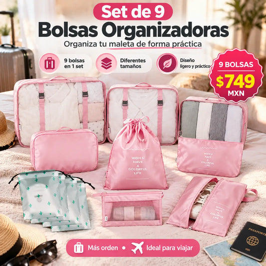 Travel Organizer®: Set de 9 Bolsas Organizadoras de Maleta