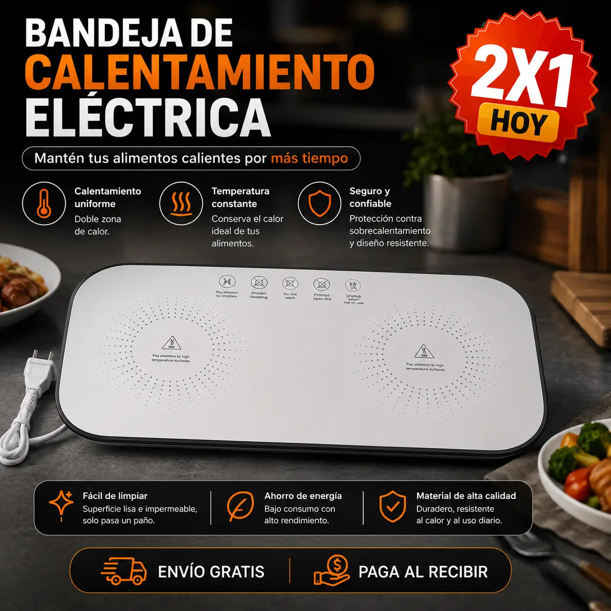 ¡PROMO 2X1! HeatServe Pro®: Bandeja Calefactora Eléctrica de Doble Zona