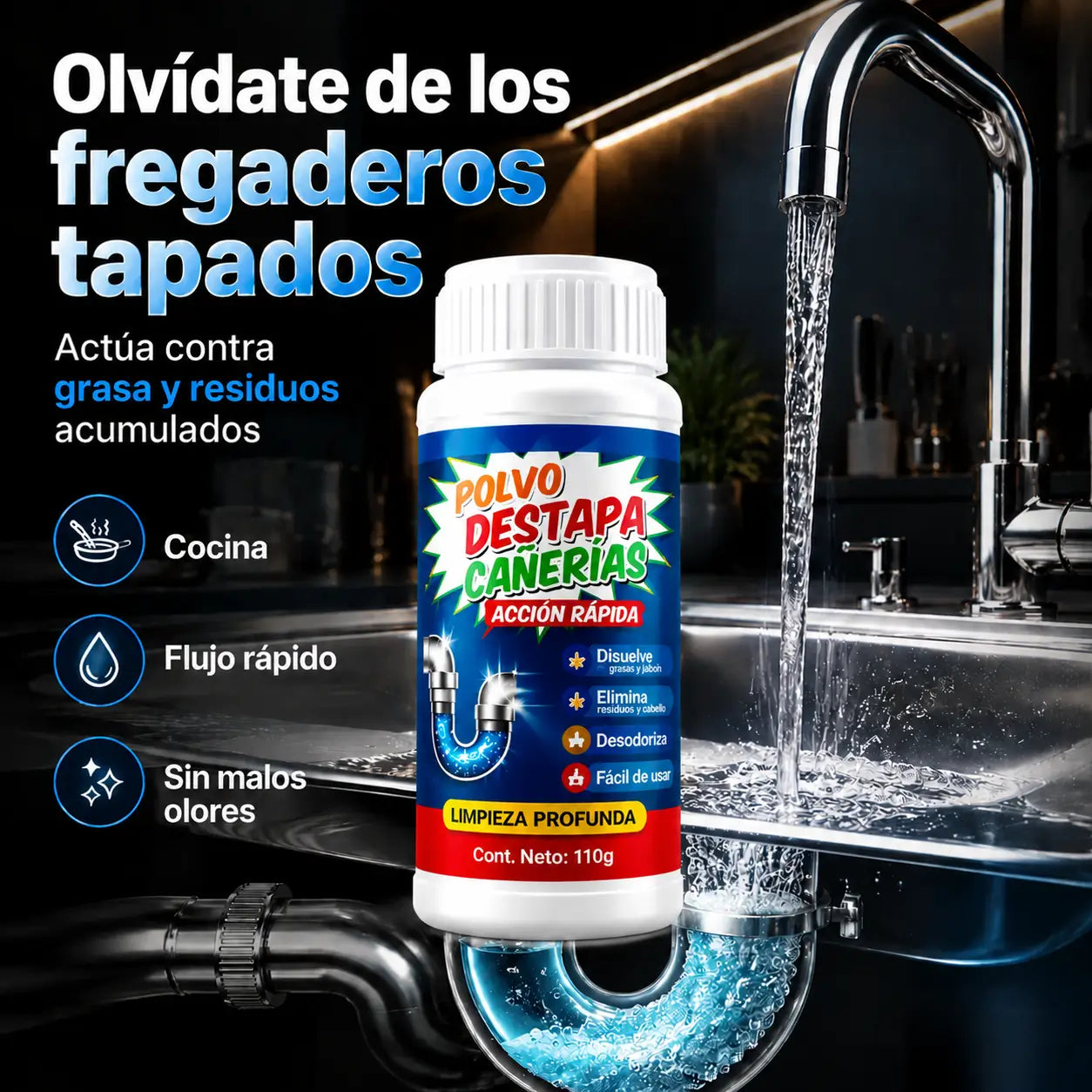¡PROMO 3X1! PowerPipe Clean®: Fórmula Destapa Cañerías + Pinza destapa tuberias de regalo!🎁