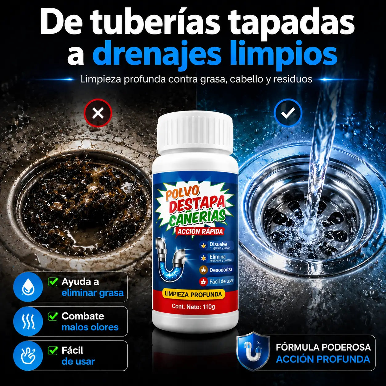 ¡PROMO 3X1! PowerPipe Clean®: Fórmula Destapa Cañerías + Pinza destapa tuberias de regalo!🎁