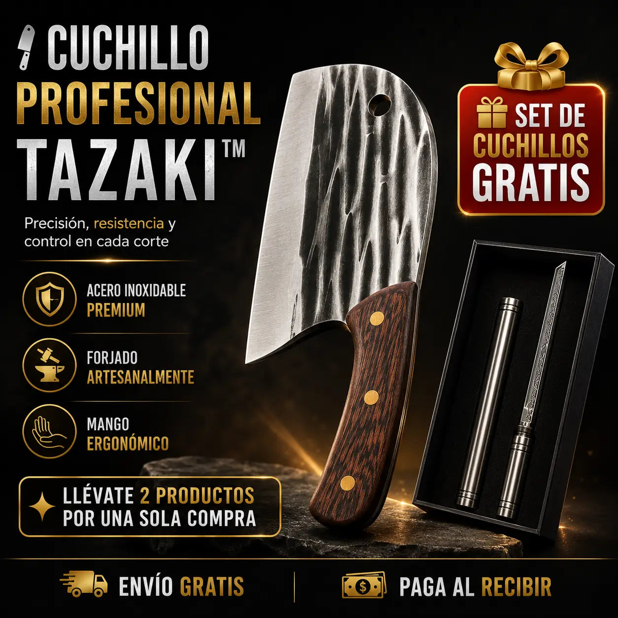 Cuchillo Profesional Tazaki®️ + Set de Cuchillos en Forma de Bastón GRATIS