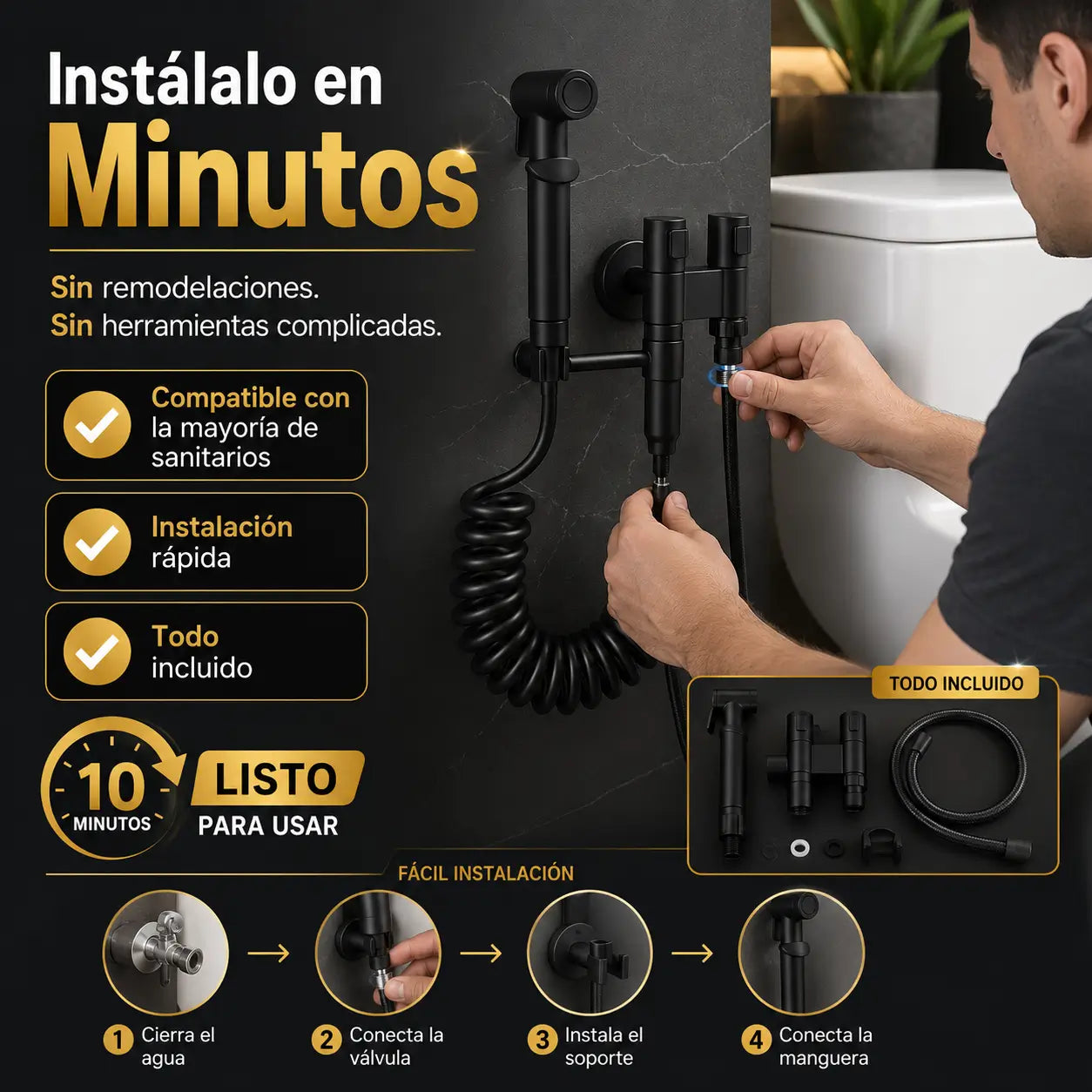 CleanJet Pro®: Kit de Bidet de Mano Premium + Extensor de Grifo 1080° DE REGALO