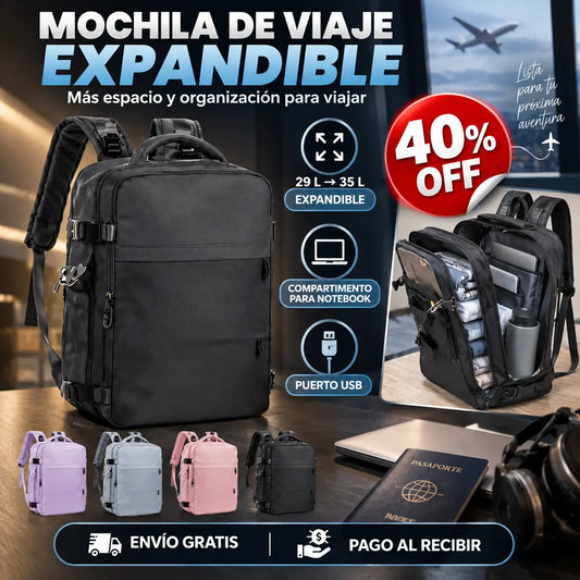 TravelPro®️: Mochila de Viaje Expandible Con Puerto USB