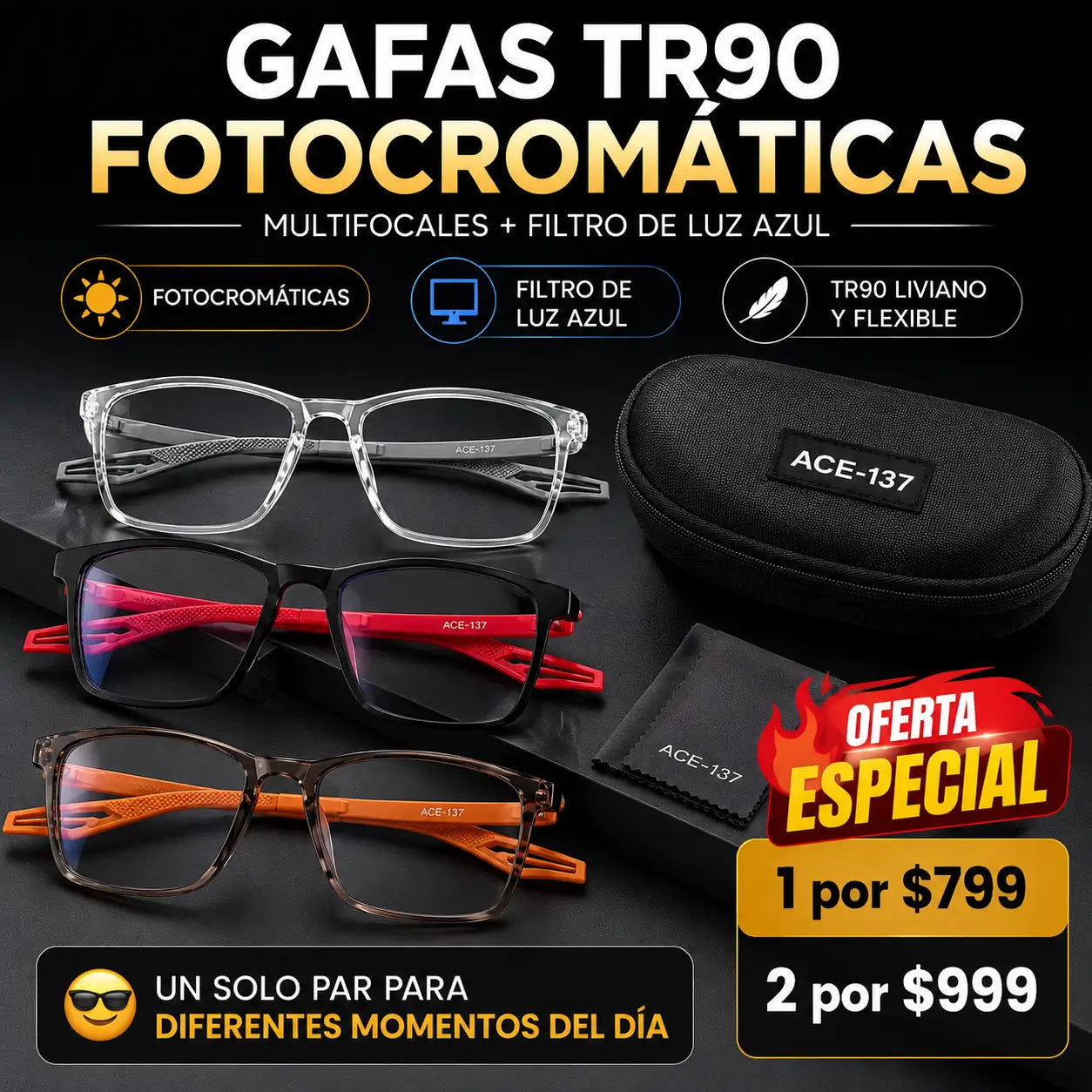 OptiFlex TR90®: Gafas Multifocales Fotocromáticas con Filtro de Luz Azul