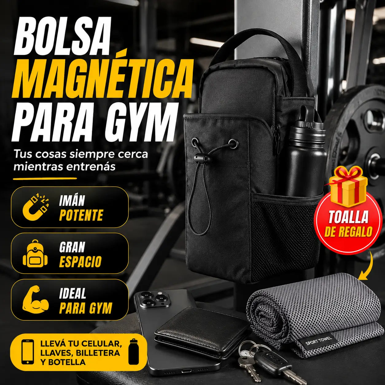 GymBag Pro®️: Bolsa Magnética para Gym + Toalla Deportiva de REGALO 🎁
