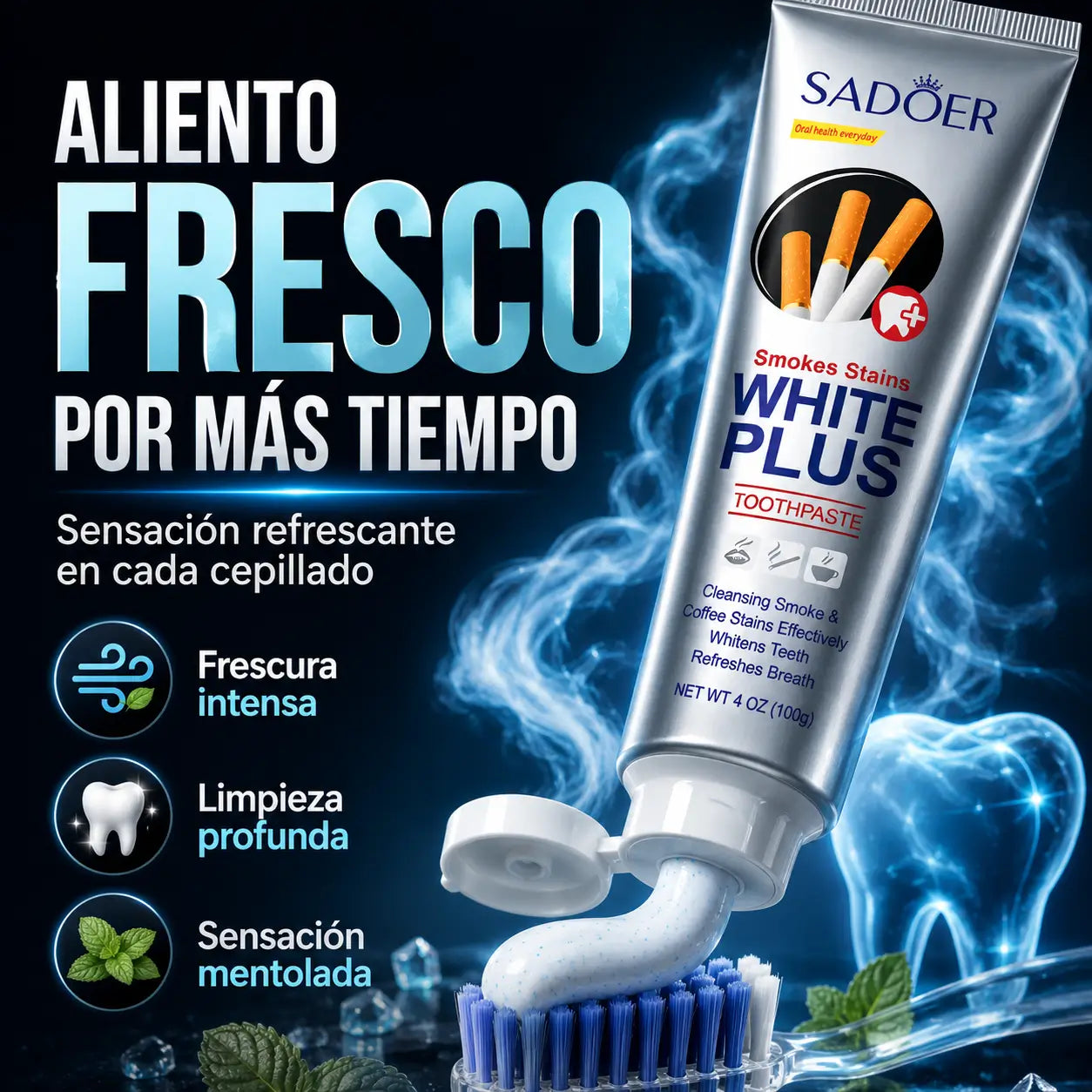 ¡PROMO 2X1! WhiteGlow Plus®️: Pasta dental blanqueadora anti-manchas con frescura intensa y limpieza profunda.