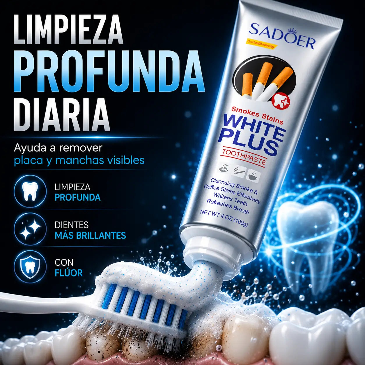 ¡PROMO 2X1! WhiteGlow Plus®️: Pasta dental blanqueadora anti-manchas con frescura intensa y limpieza profunda.