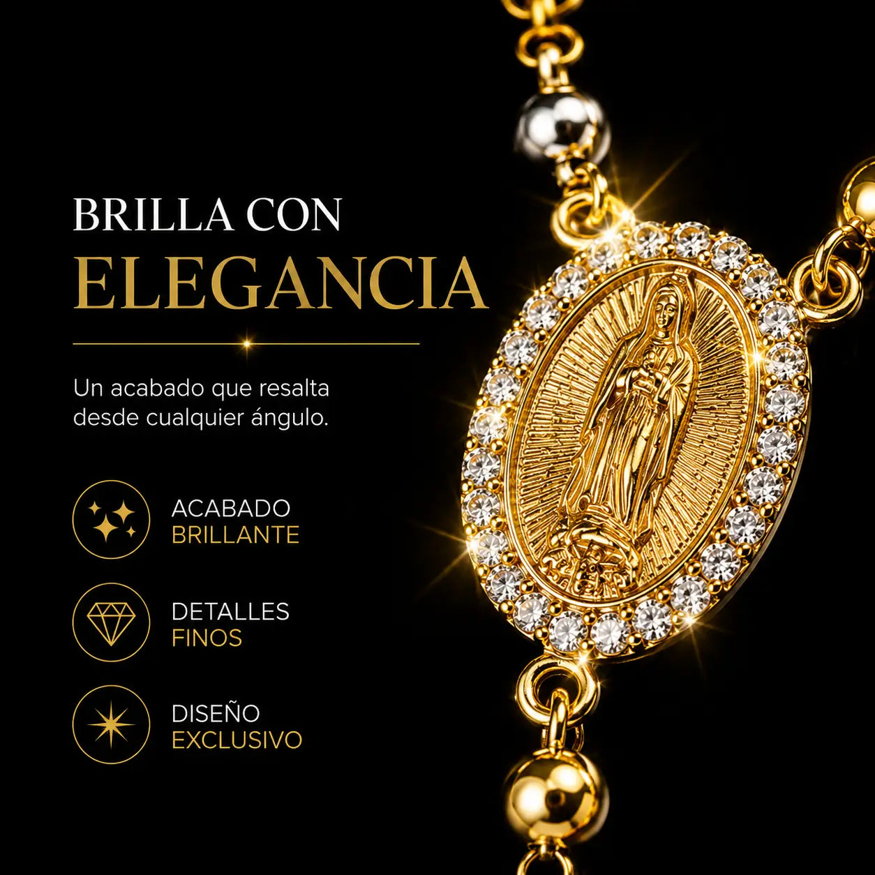 ¡PROMO 2X1! Rosario Divina Fe®: Rosario Virgen de Guadalupe Bañado en Oro de 18K