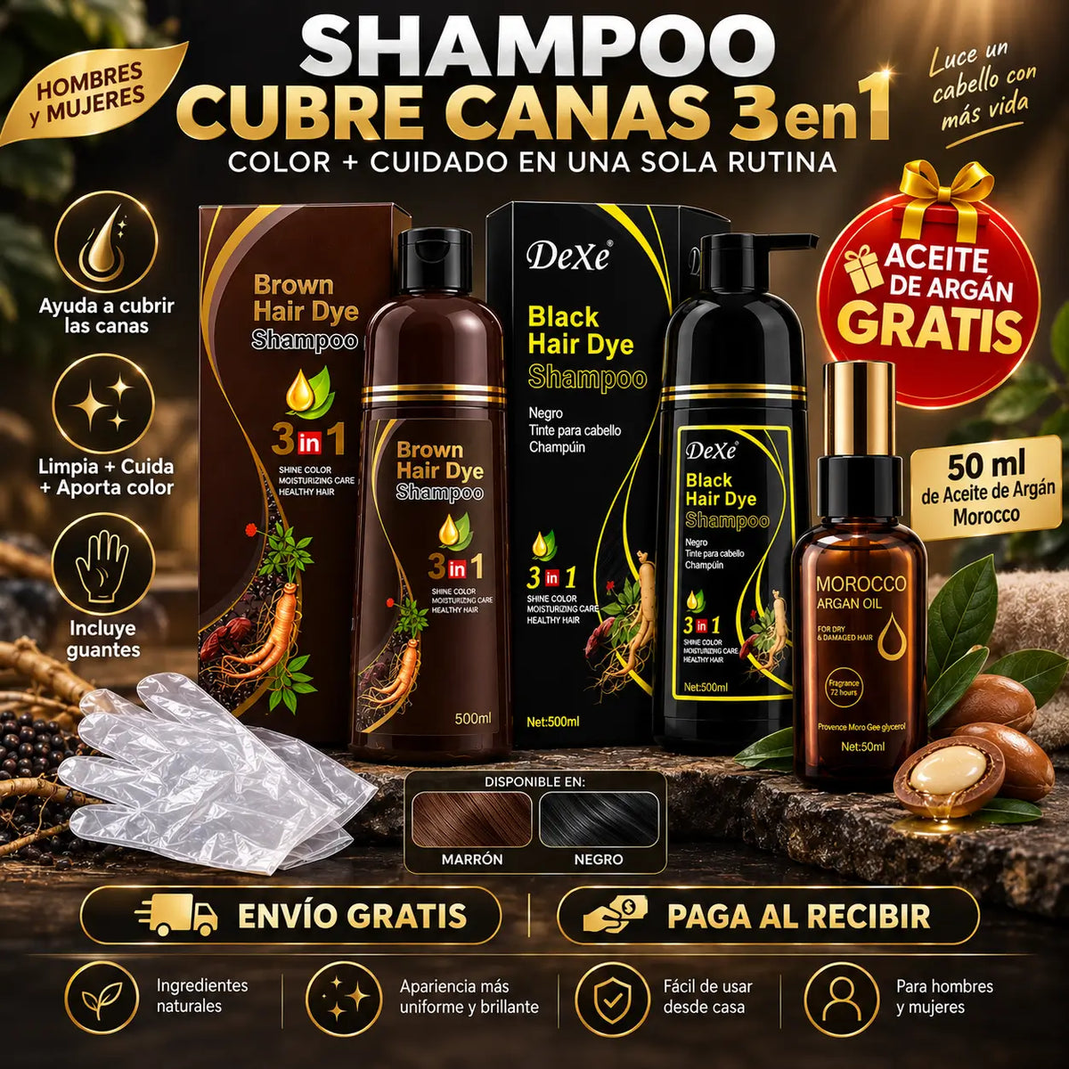 ColorVive®: Shampoo Cubre Canas Premium 3 en 1 + Aceite de Argán de Regalo 🎁
