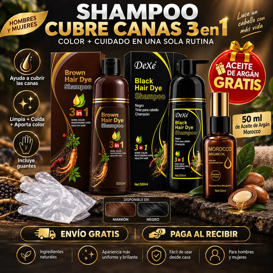 ColorVive®: Shampoo Cubre Canas Premium 3 en 1 + Aceite de Argán de Regalo 🎁