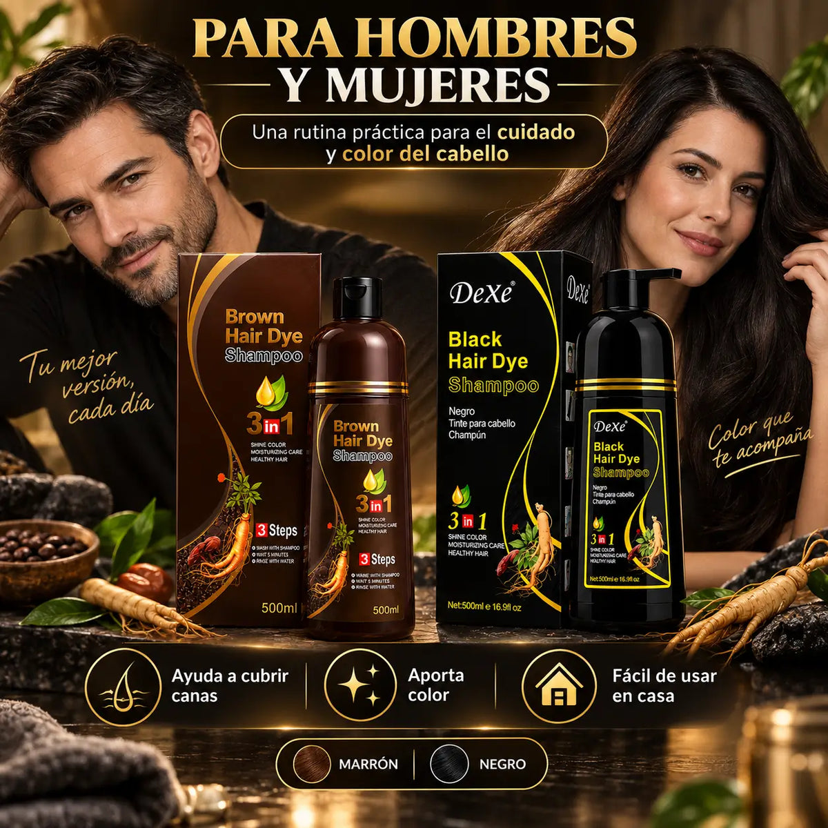 ColorVive®: Shampoo Cubre Canas Premium 3 en 1 + Aceite de Argán de Regalo 🎁