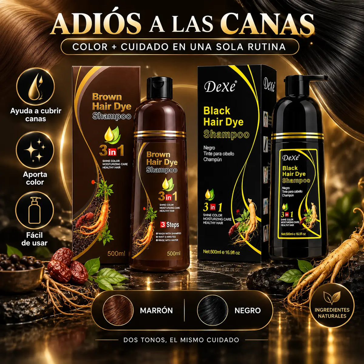 ColorVive®: Shampoo Cubre Canas Premium 3 en 1 + Aceite de Argán de Regalo 🎁