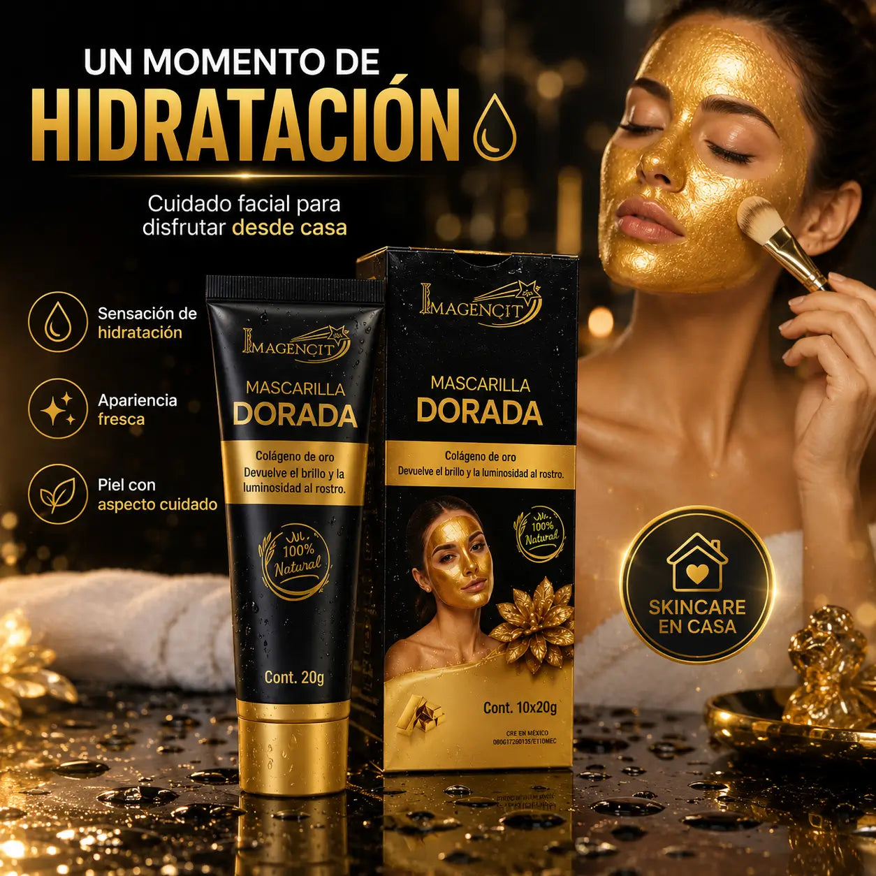 ¡PROMO 2X1! GoldenGlow Pro®: Mascarilla Facial Dorada con Colágeno de Oro