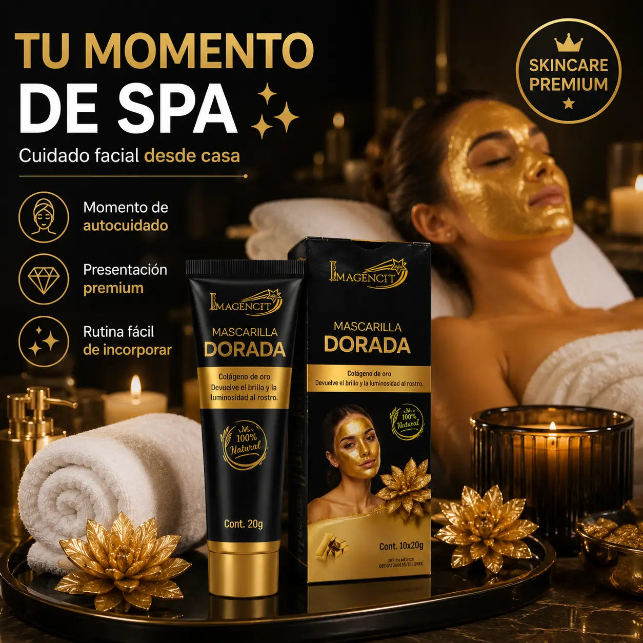¡PROMO 2X1! GoldenGlow Pro®: Mascarilla Facial Dorada con Colágeno de Oro