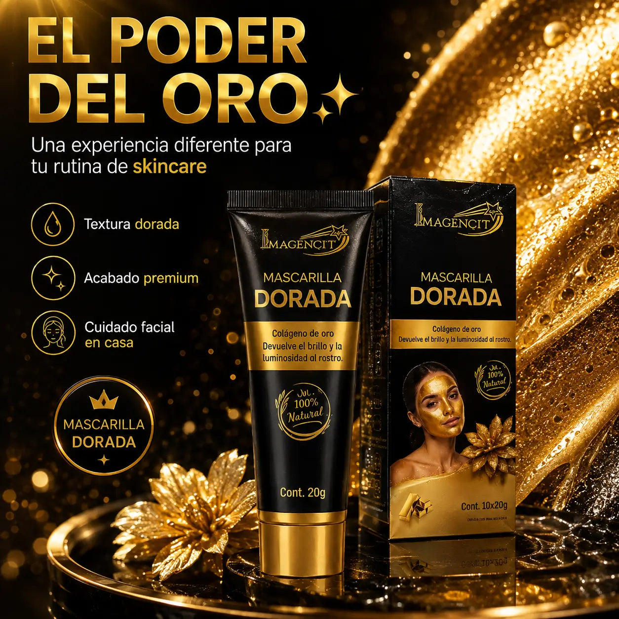 ¡PROMO 2X1! GoldenGlow Pro®: Mascarilla Facial Dorada con Colágeno de Oro