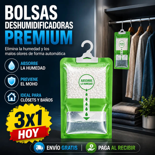 ¡PROMO 3X1! DryHome Pro®: Bolsas Deshumidificadoras Colgantes Premium
