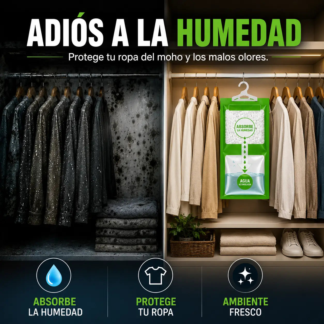 ¡PROMO 3X1! DryHome Pro®: Bolsas Deshumidificadoras Colgantes Premium