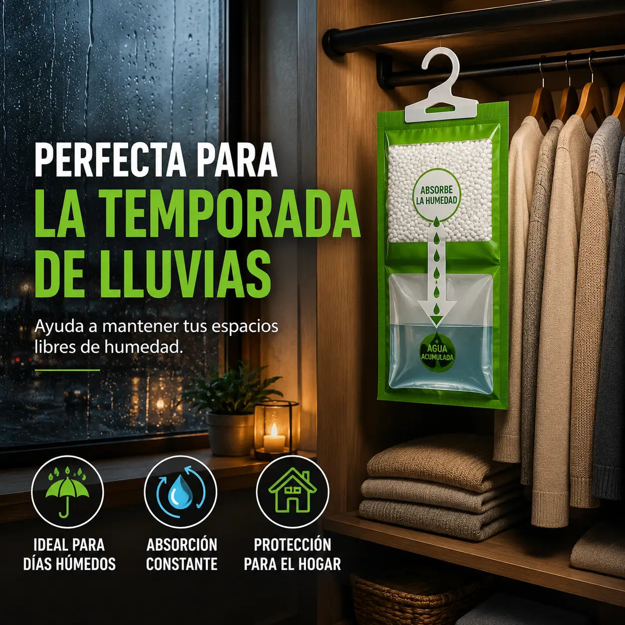 ¡PROMO 3X1! DryHome Pro®: Bolsas Deshumidificadoras Colgantes Premium