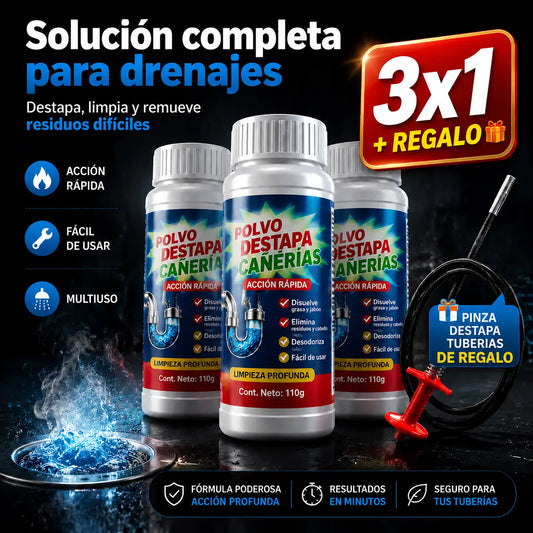 ¡PROMO 3X1! PowerPipe Clean®: Fórmula Destapa Cañerías + Pinza destapa tuberias de regalo!🎁
