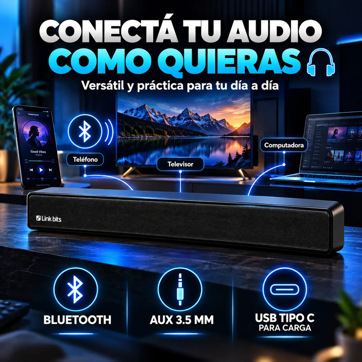 Link Bits BS-22®: Barra de Sonido Bluetooth 16W