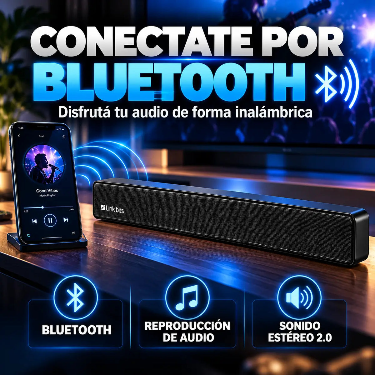 Link Bits BS-22®: Barra de Sonido Bluetooth 16W
