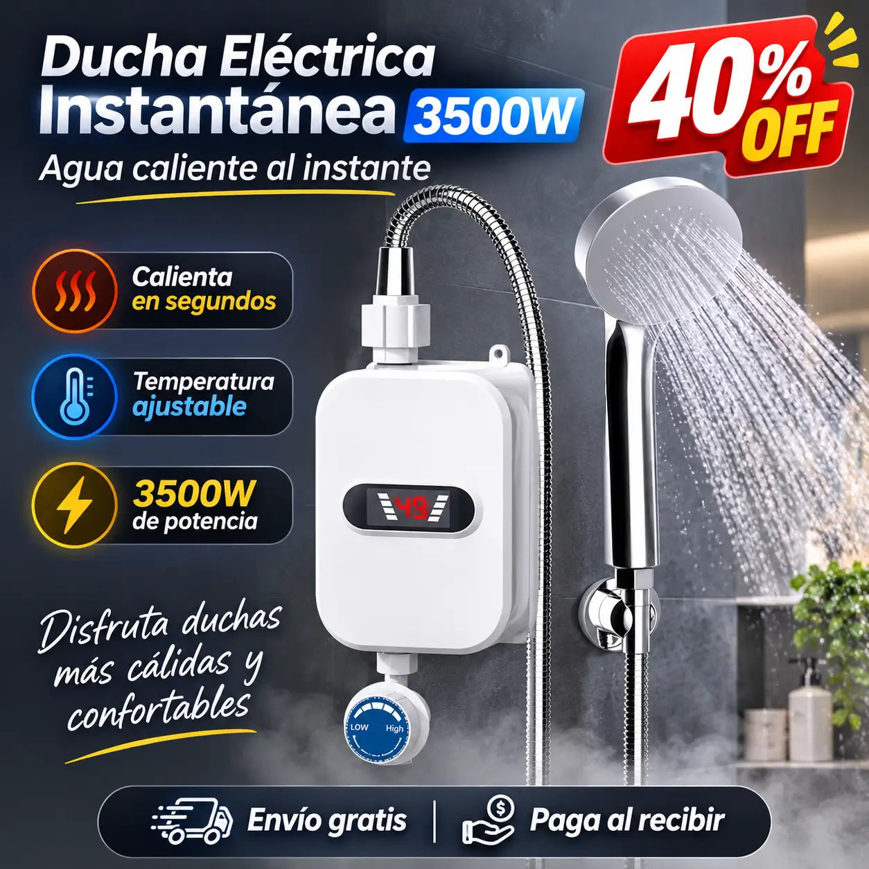 HeatFlow Pro®: Ducha Eléctrica Instantánea 3500W