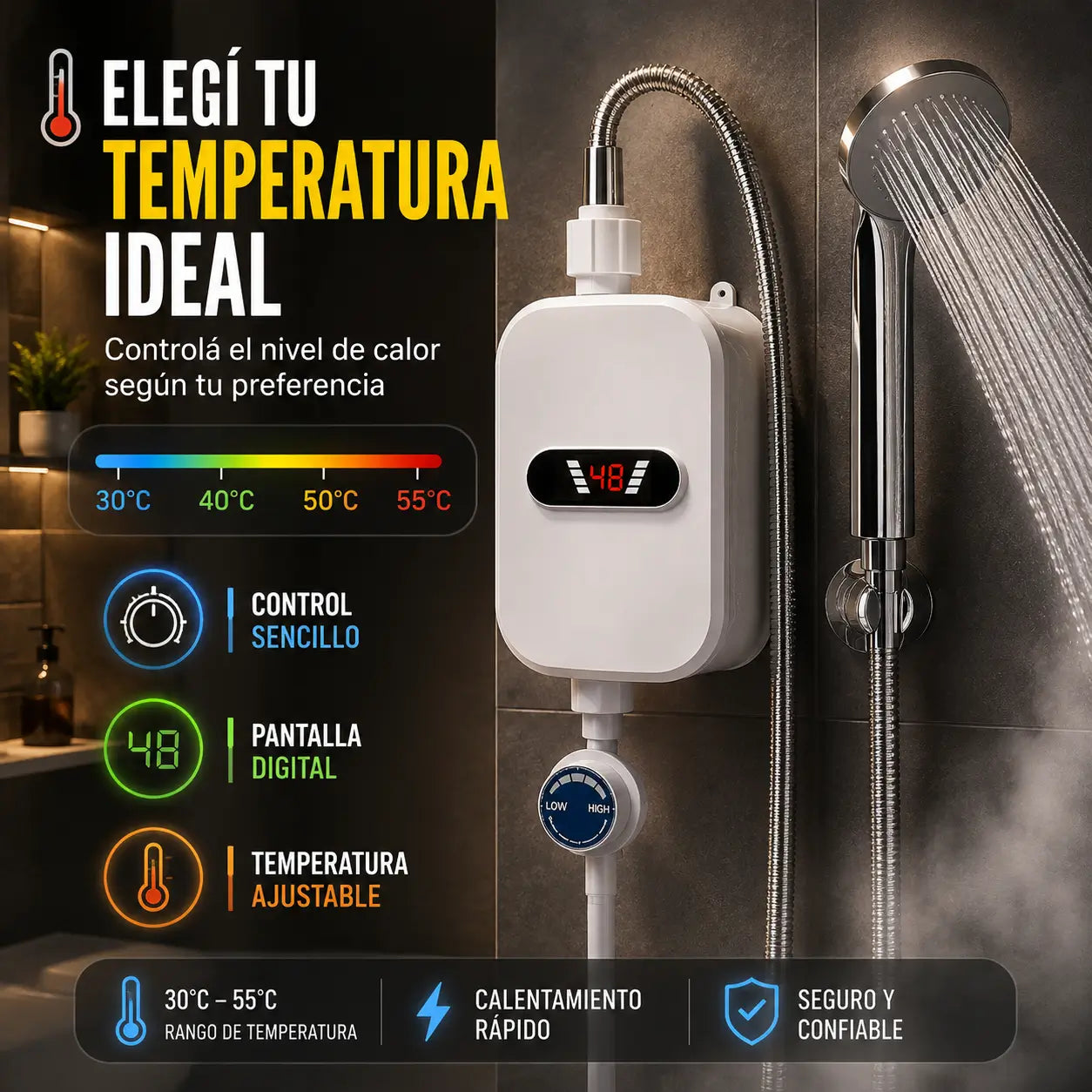 HeatFlow Pro®: Ducha Eléctrica Instantánea 3500W