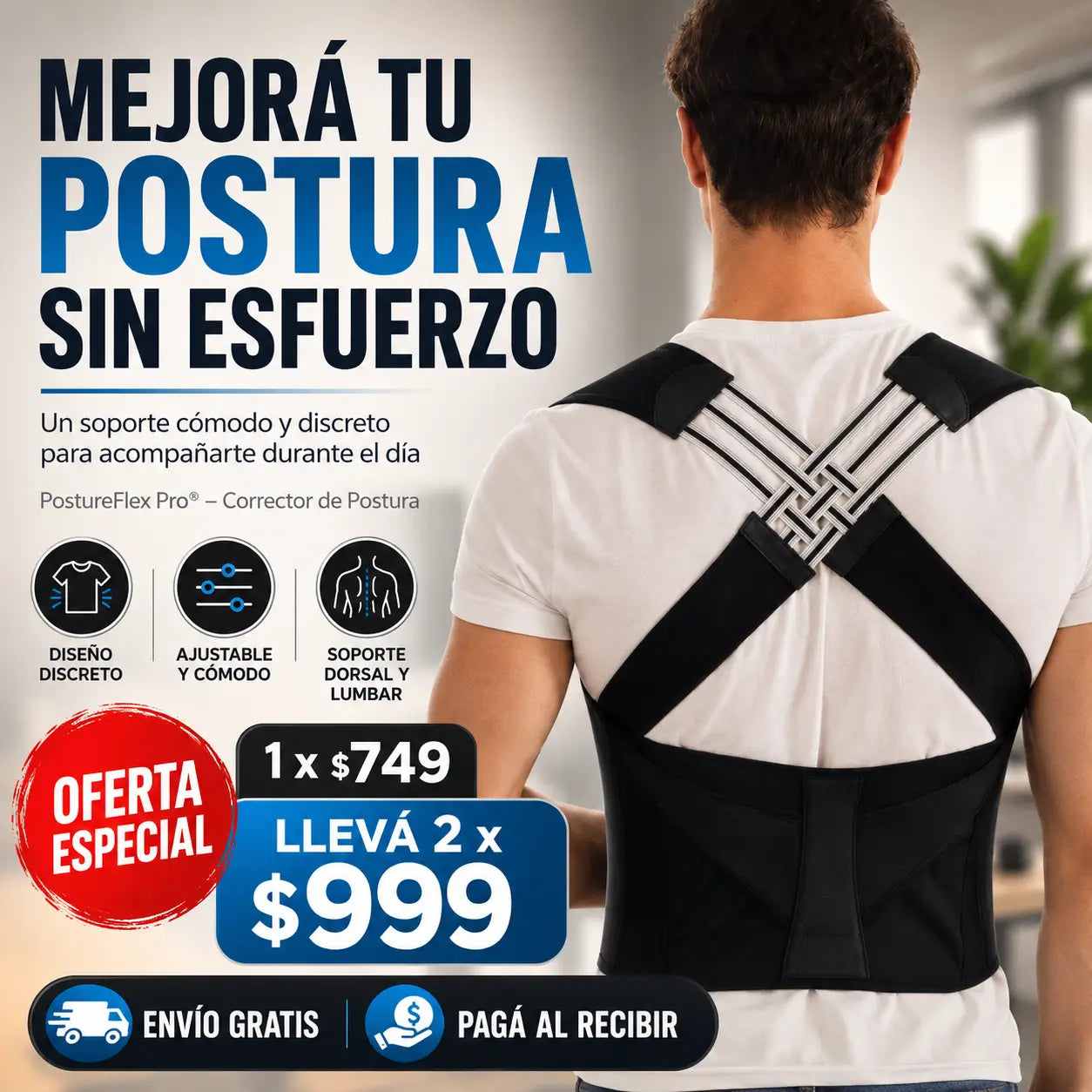 PostureFlex Pro®️: Corrector de Postura Ajustable e Invisible