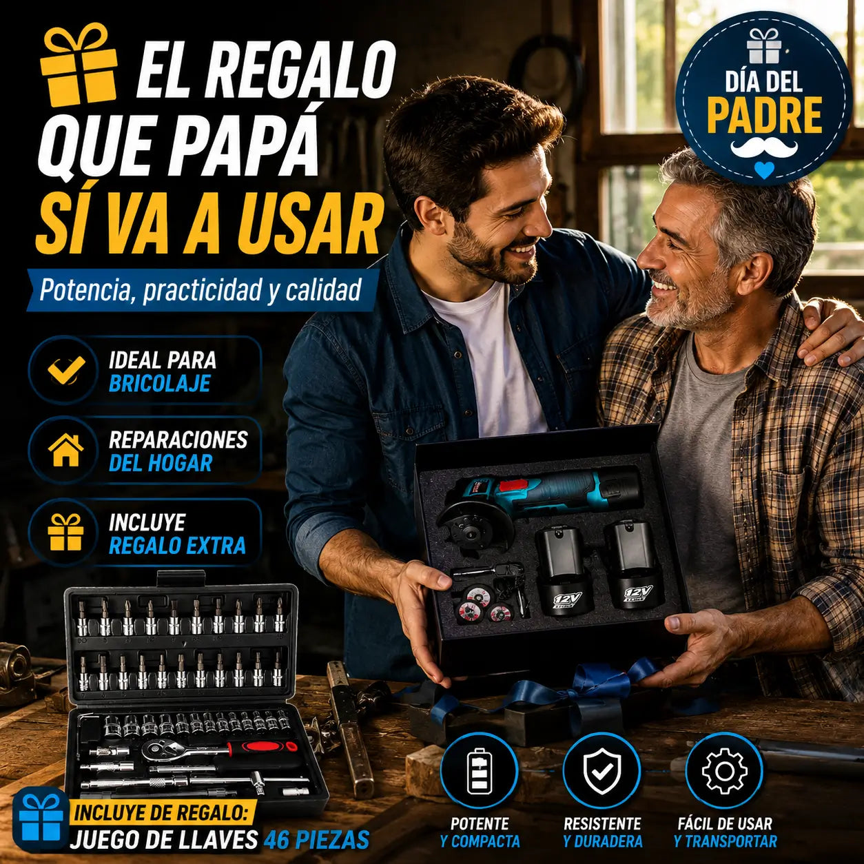 PowerCut Pro®: Mini Amoladora 12V + Kit de 46 Llaves de REGALO